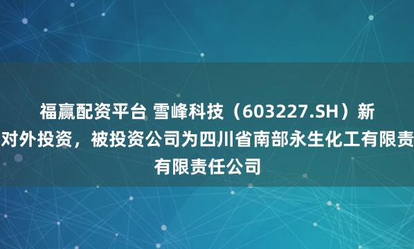 福赢配资平台 雪峰科技（603227.SH）新增一起对外投资，被投资公司为四川省南部永生化工有限责任公司